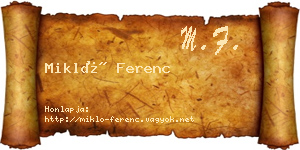 Mikló Ferenc névjegykártya